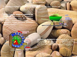 UTILIDAD DE LA RUEDA
                                                           :



Facilitar el desplazamiento de
objetos




                                 Obtener un movimiento rotativo
 