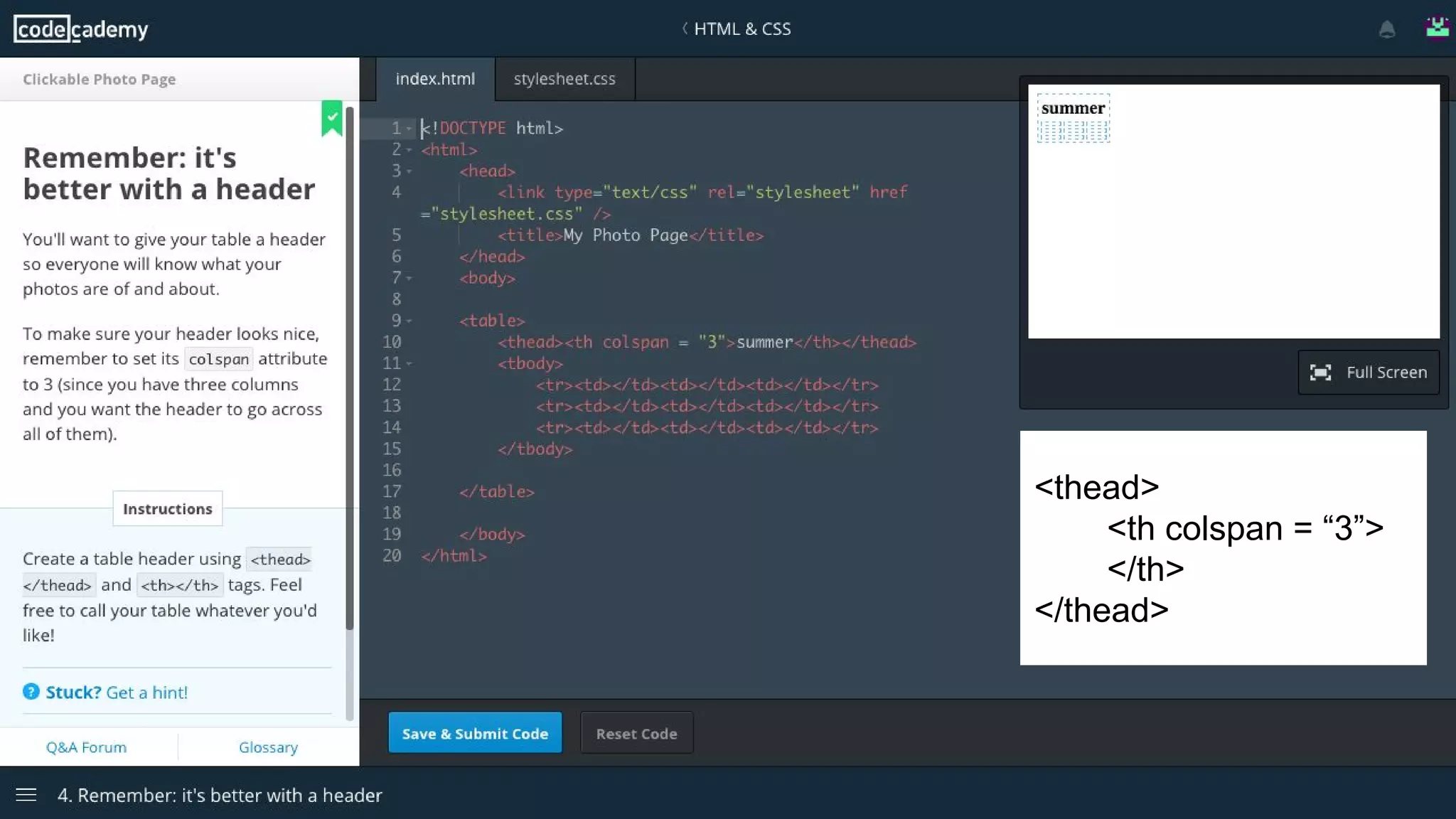 <thead>
<th colspan = “3”>
</th>
</thead>
 