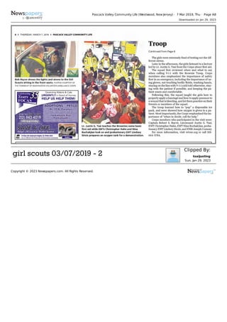 Pascack Valley Community Life (Westwood, New Jersey) · 7 Mar 2019, Thu · Page A8
Downloaded on Jan 29, 2023
girl scouts 03/07/2019 - 2 Clipped By:
tsaijusting
Sun, Jan 29, 2023
Copyright © 2023 Newspapers.com. All Rights Reserved.
 