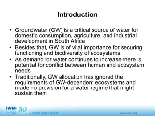 Estimating Groundwater Availability at the Catchment Scale Using Streamflow Recession and Instream Flow Requirements of Rivers in South Africa