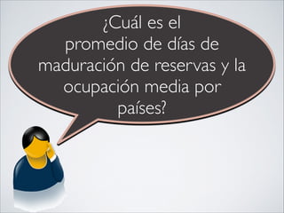 ¿Cuál es el
promedio de días de
maduración de reservas y la
ocupación media por
países?

 