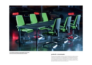 “het wezenlijke behoeft geen naDere toelichting.
laten we De Details eens naDer beschouwen.”
                                                   giroflex 68 – de individualist.
                                                   Zijn ergonomische kwaliteiten maken hem uiterst comfortabel, zijn heldere contouren
                                                   verlenen hem een grote mate van onafhankelijkheid: de vergaderfauteuil giroflex 68
                                                   is de perfecte ondersteuning voor vergaderingen waarin resultaten worden geboekt.
                                                   Hij is in alle opzichten functioneel en valt bij iedereen in de smaak – dankzij de vele
                                                   keuzemogelijkheden qua kleuren en materialen en zeer veelzijdige speciale uitvoerin-
                                                   gen gaan ze verder dan een simpel persoonlijk accent.
 
