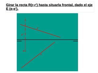 Girar la recta R(r-r') hasta situarla frontal, dado el ejeGirar la recta R(r-r') hasta situarla frontal, dado el eje
E (e-e').E (e-e').