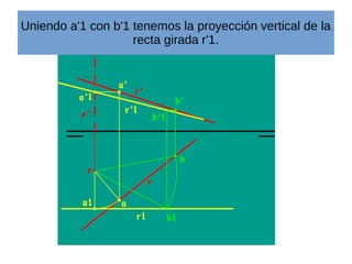 Uniendo a'1 con b'1 tenemos la proyección vertical de la
recta girada r'1.