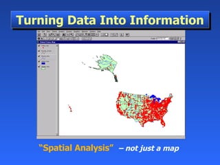 “ Spatial Analysis”   –  not just a map   Turning Data Into Information 