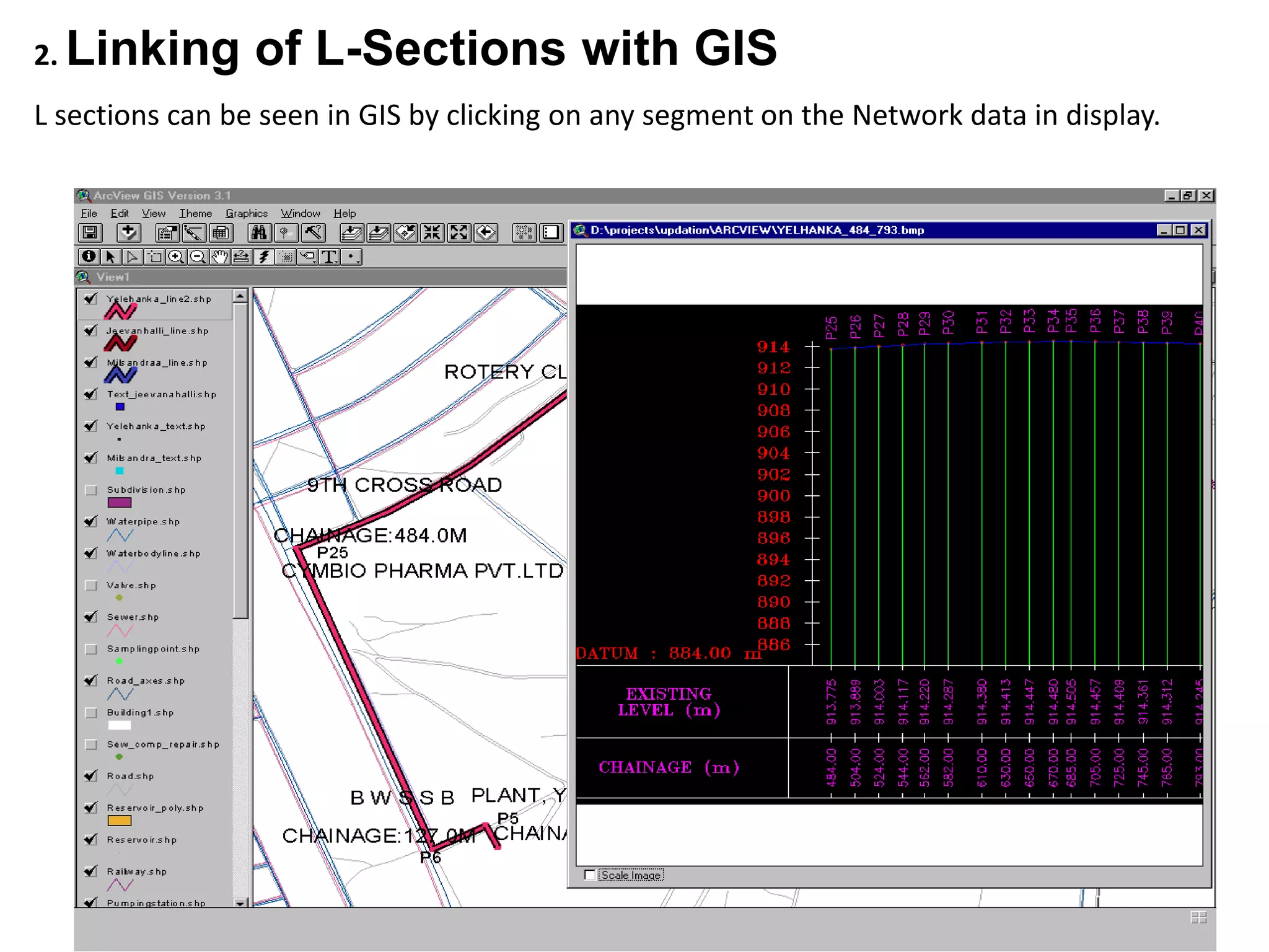 2. Linking of L-Sections with GIS
L sections can be seen in GIS by clicking on any segment on the Network data in display.
 
