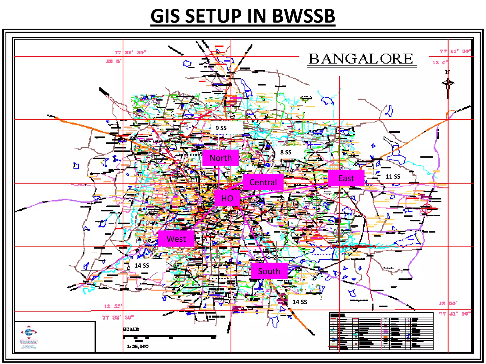 GIS SETUP IN BWSSB
HO
Central East
West
North
South
11 SS
14 SS
14 SS
9 SS
8 SS
 