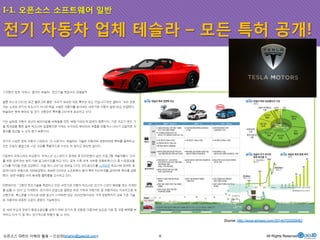 전기 자동차 업체 테슬라 – 모든 특허 공개! 
오픈소스 GIS의 이해와 활용 – 신상희(shshin@gaia3d.com) 
Source: http://www.etnews.com/20140702000062 
I-1. 오픈소스 소프트웨어 일반 
9 All Rights Reserved. 
 