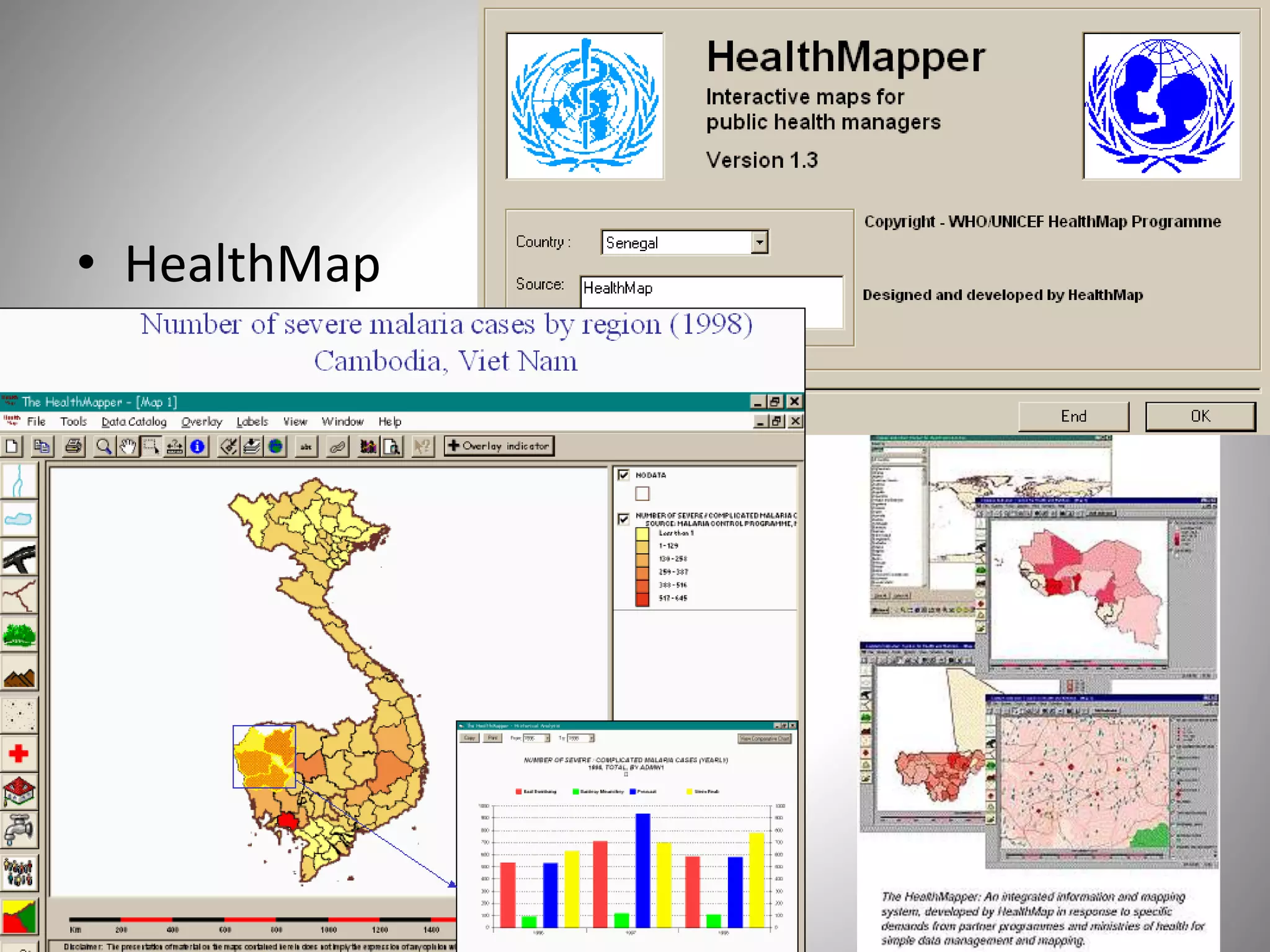 • HealthMap
(http://www.who.int/csr/mapping/en/) is
a joint WHO/UNICEF GIS Programme
3/25/2017 363/25/2017 36
 
