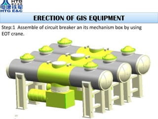 Step:1 Assemble of circuit breaker an its mechanism box by using
EOT crane.
ERECTION OF GIS EQUIPMENT
 