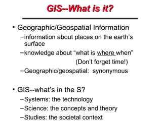 Geographic Information TechnologiesGeographic Information Technologies
Global Positioning Systems (GPS)
a system of earth-...