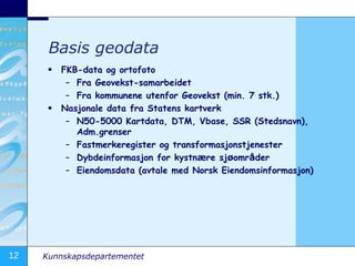 Basis geodata <ul><li>FKB-data og ortofoto  </li></ul><ul><ul><li>Fra Geovekst-samarbeidet </li></ul></ul><ul><ul><li>Fra ...