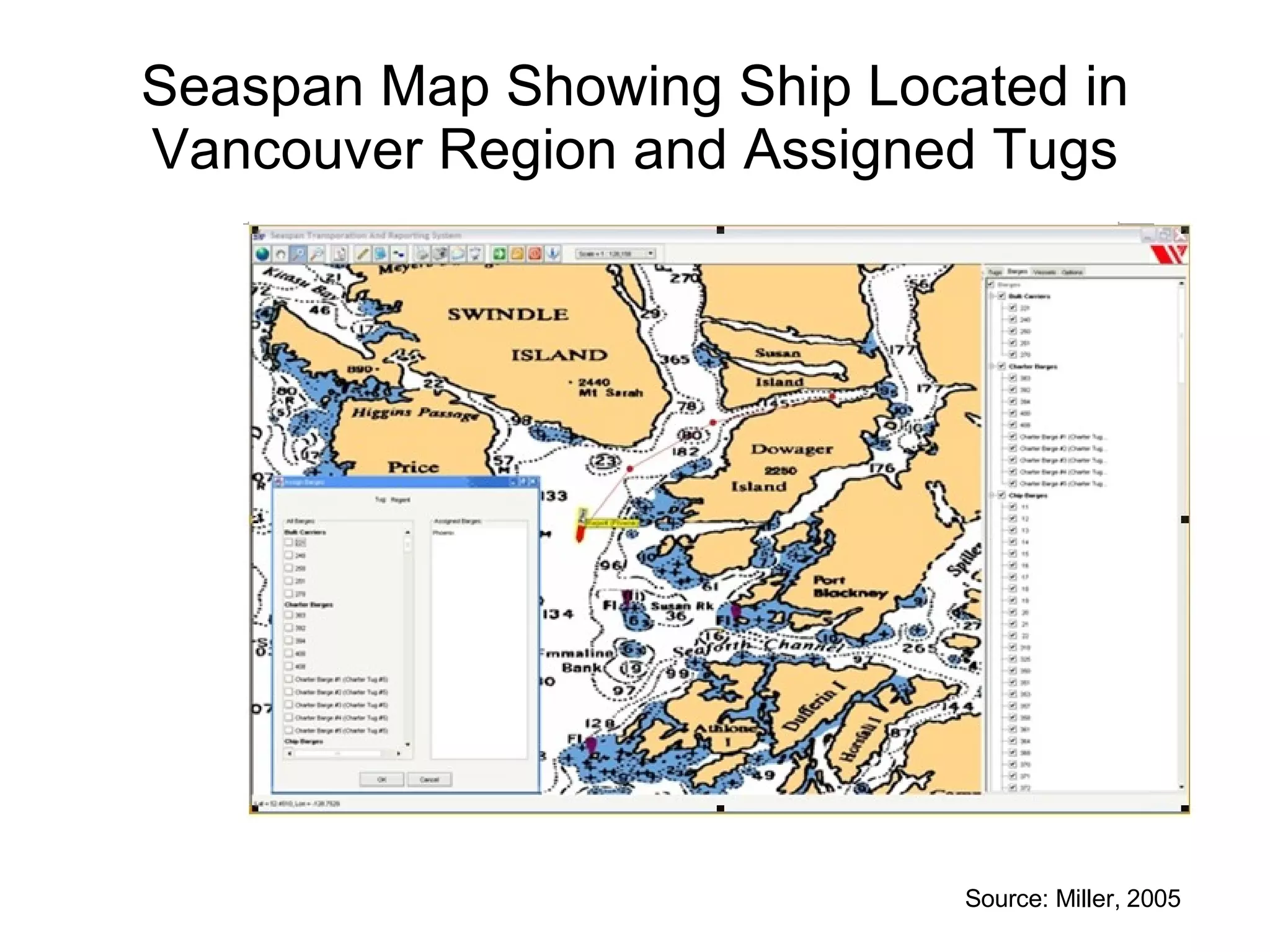 Seaspan Map Showing Ship Located in Vancouver Region and Assigned Tugs Source: Miller, 2005 