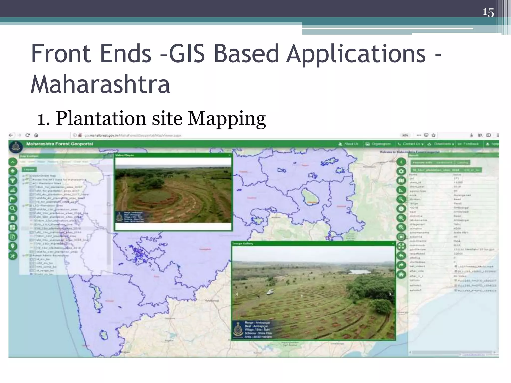 Front Ends –GIS Based Applications -
Maharashtra
1. Plantation site Mapping
15
 