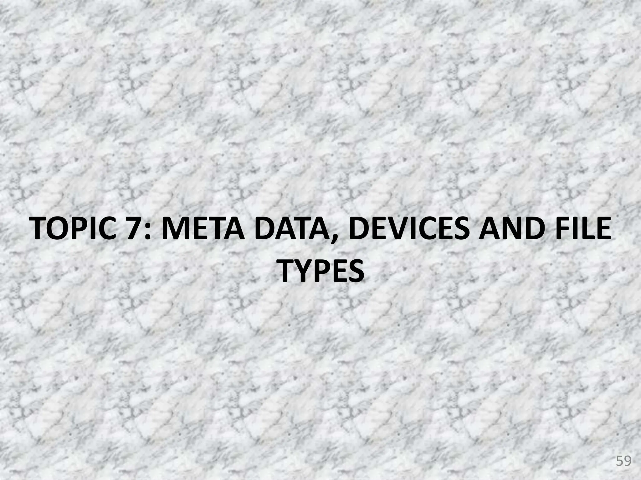 59
TOPIC 7: META DATA, DEVICES AND FILE
TYPES
 