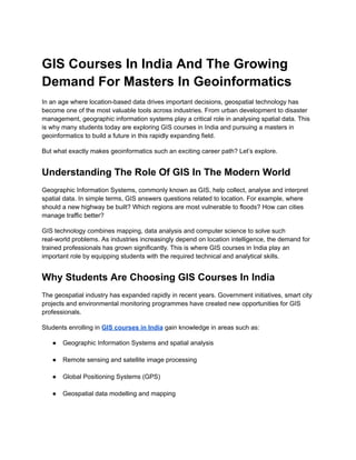 Exploring GIS Courses and Masters in Geoinformatics in India: Career ...