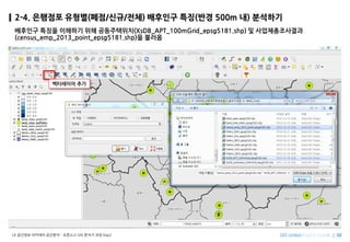 Imagine SpatiallyLX ???? ???? ???? C ???? GIS ??? ?? Day2
2-4. ???? ???(??/??/??) ???? ??(?? 500m ?) ????
???? ??? ???? ?? ??????(XsDB_APT_100mGrid_epsg5181.shp) ? ????????
(census_emp_2013_point_epsg5181.shp)? ???
????? ??
 