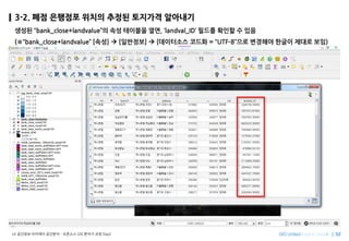 Imagine SpatiallyLX ???? ???? ???? C ???? GIS ??? ?? Day2
3-2. ?? ???? ??? ??? ???? ????
??? bank_close+landvalue? ?? ???? ??, landval_ID ??? ??? ? ??
(bank_close+landvalue [??] ? [????] ? [????? ??? = UTF-8?? ???? ??? ??? ??)
 