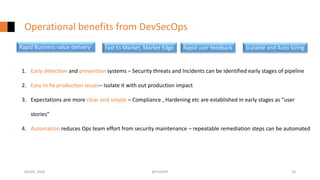 Operational benefits from DevSecOps
#GISEC 2020 @FintoNT 10
Rapid Business value delivery Rapid user feedback Scalable and...