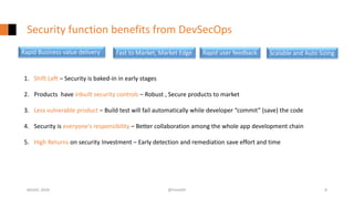 Security function benefits from DevSecOps
#GISEC 2020 @FintoNT 8
Rapid Business value delivery Rapid user feedback Scalabl...