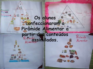 Os alunos confeccionaram a Pirâmide Alimentar a partir dos conteúdos assimilados. 