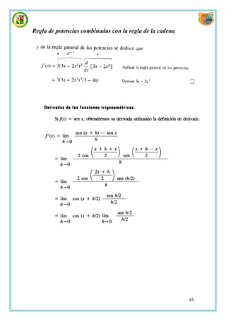 Regla de potencias combinadas con la regla de la cadena.




                                                           65
 