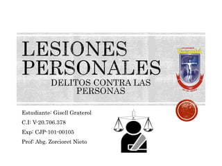 Estudiante: Gisell Graterol
C.I: V-20.706.378
Exp: CJP-101-00105
Prof: Abg. Zorcioret Nieto
 