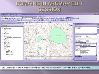 DOMAINS IN ARCMAP EDIT SESSIONThe Domains coded values are the same codes used on standard DPR site records