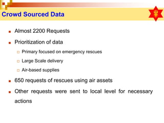 Crowd Sourced Data
■ Almost 2200 Requests
■ Prioritization of data
◻ Primary focused on emergency rescues
◻ Large Scale de...