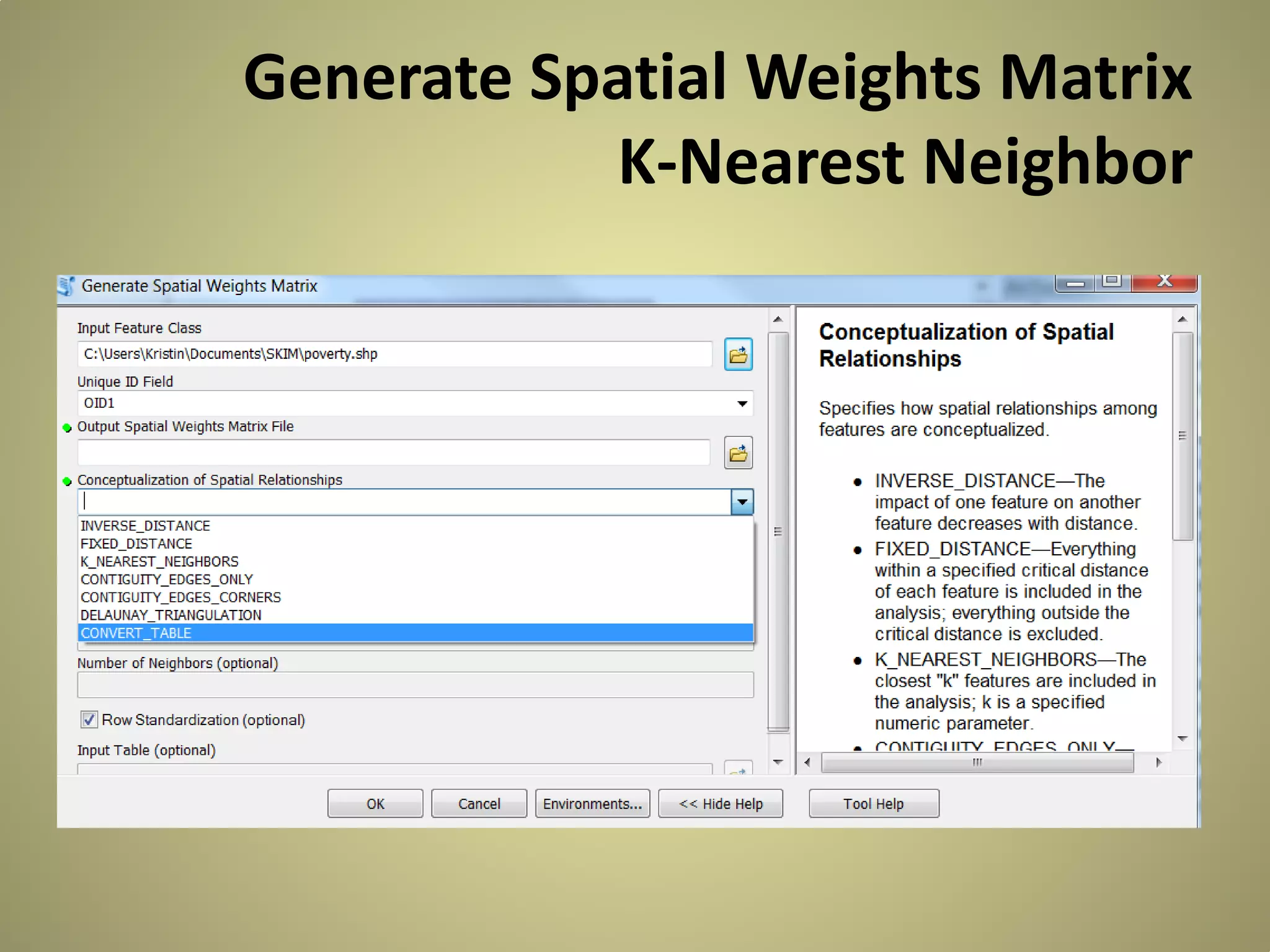 Generate Spatial Weights Matrix
K-Nearest Neighbor

 