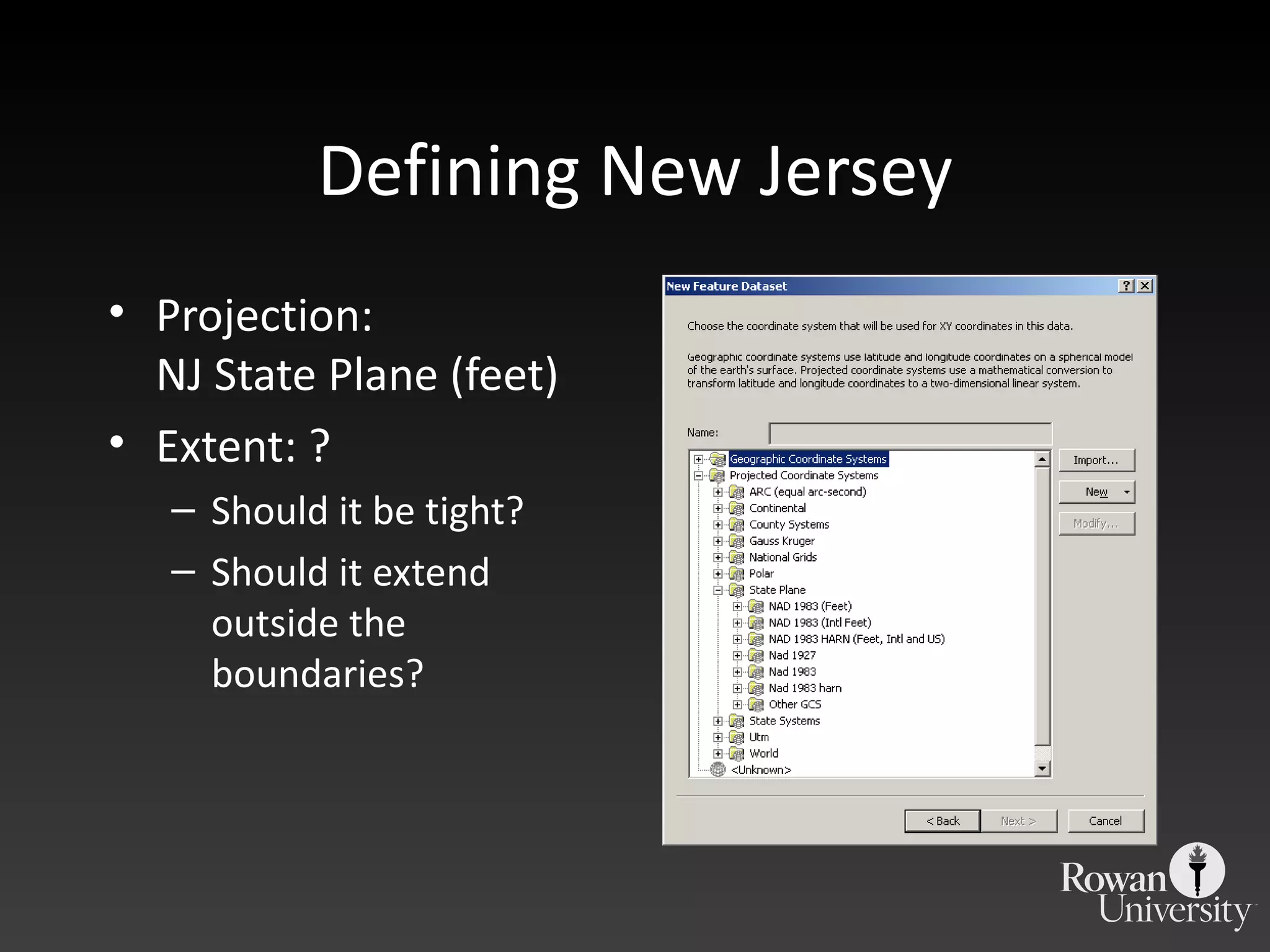 Defining New Jersey Projection: NJ State Plane (feet) Extent: ? Should it be tight? Should it extend outside the boundaries? 