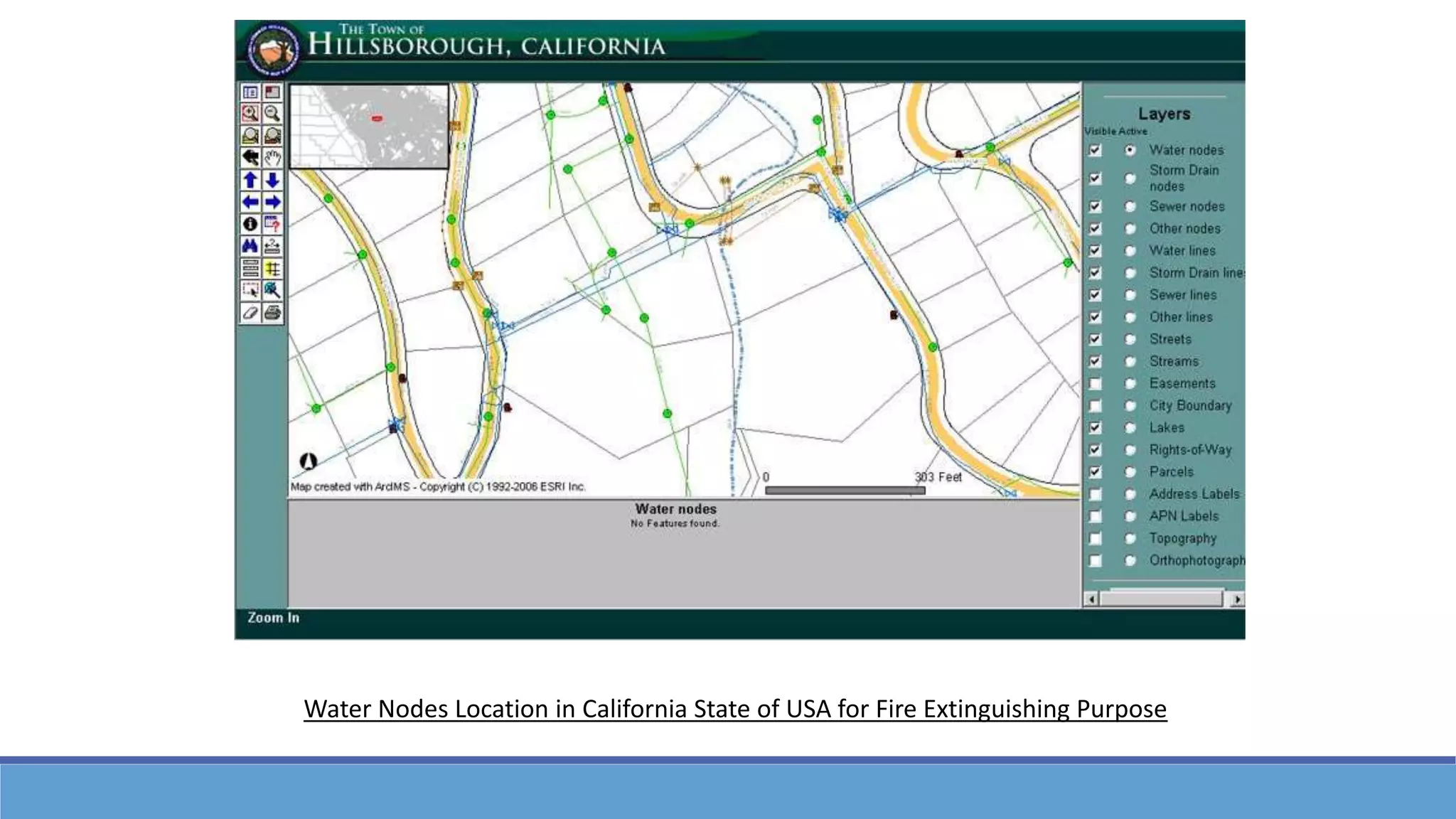 Water Nodes Location in California State of USA for Fire Extinguishing Purpose
 