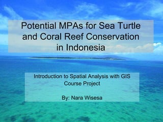 Potential MPAs for Sea Turtle
and Coral Reef Conservation
         in Indonesia


   Introduction to Spatial Analysis with GIS
                Course Project

              By: Nara Wisesa
 