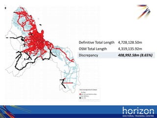 Definitive Total Length 4,728,128.50m
OSM Total Length      4,319,135.92m
Discrepancy           408,992.58m (8.65%)
 