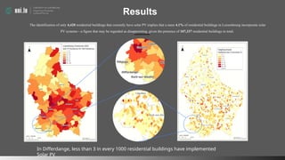 Results
In Differdange, less than 3 in every 1000 residential buildings have implemented
Solar PV
The identification of only 4,420 residential buildings that currently have solar PV implies that a mere 4.1% of residential buildings in Luxembourg incorporate solar
PV systems—a figure that may be regarded as disappointing, given the presence of 107,337 residential buildings in total.
 