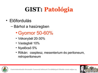 Előfordulás Bárhol a hasüregben Gyomor  50-60% Vékonybél  20-30% Vastagbél  10% Nyelőcső  5% Ritkán:  cseplesz , mesenter ium   és  peritoneum , retroperitoneum GIST:  ʲٴǱó 