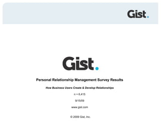 Personal Relationship Management Survey Results How Business Users Create & Develop Relationships n = 6,415 9/15/09 www.gist.com © 2009 Gist, Inc. 
