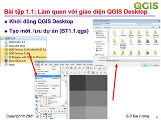 Copyright © 2021 | nguyenduyliem@hcmuaf.edu.vn GIS Đại cương
Bài tập 1.1: Làm quen với giao diện QGIS Desktop
 Khởi động ...