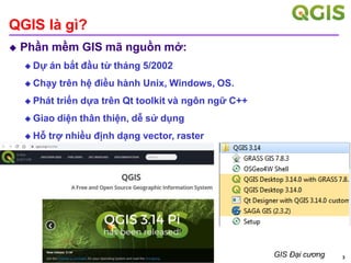 Copyright © 2021 | nguyenduyliem@hcmuaf.edu.vn GIS Đại cương
QGIS là gì?
 Phần mềm GIS mã nguồn mở:
 Dự án bắt đầu từ th...