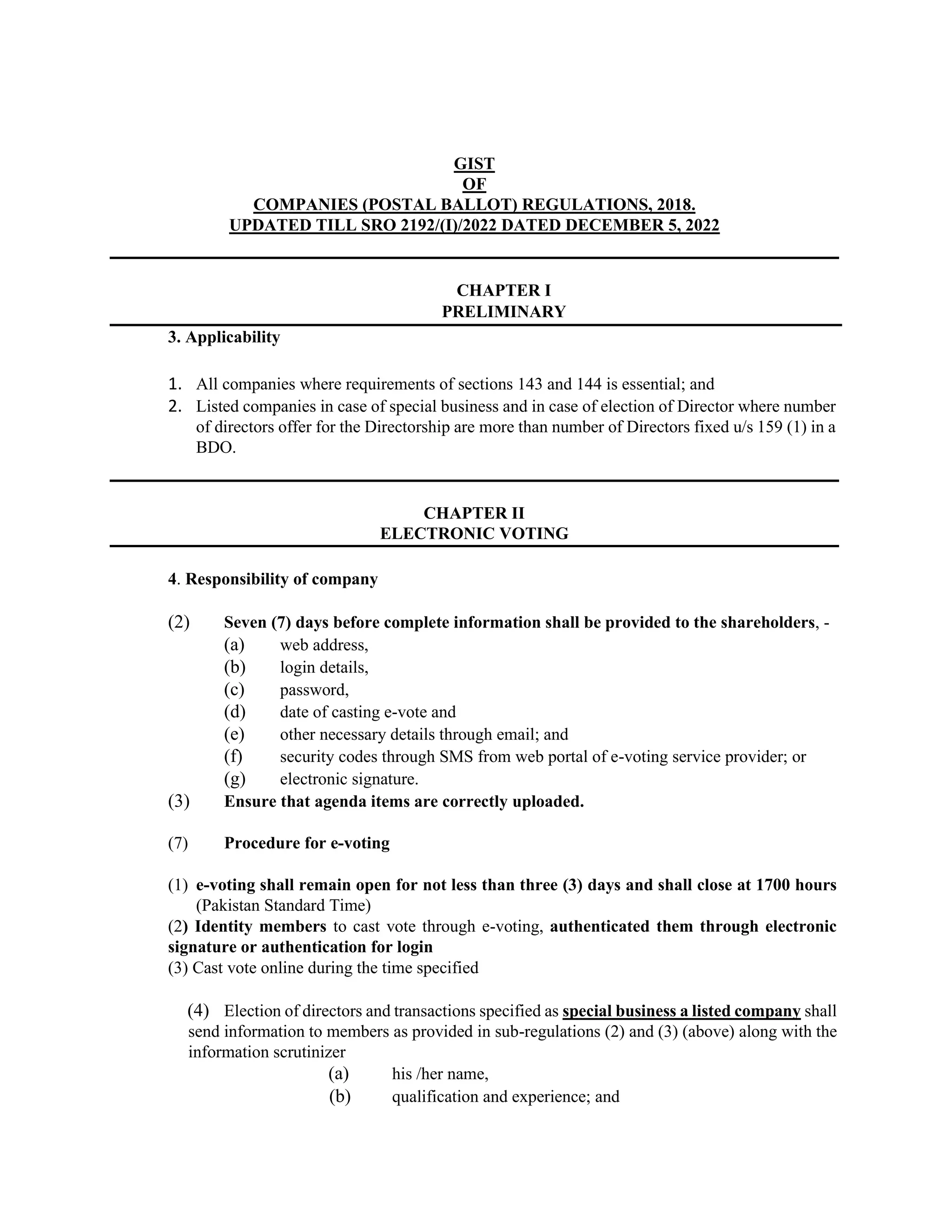 SECP S.R.O. 254 (I)/2018 Gist of Companies (Postal Ballot