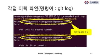 작업 이력 확인(명령어 : git log)
40 /Mobile Convergence Laboratory
커밋 작성자 정보
 
