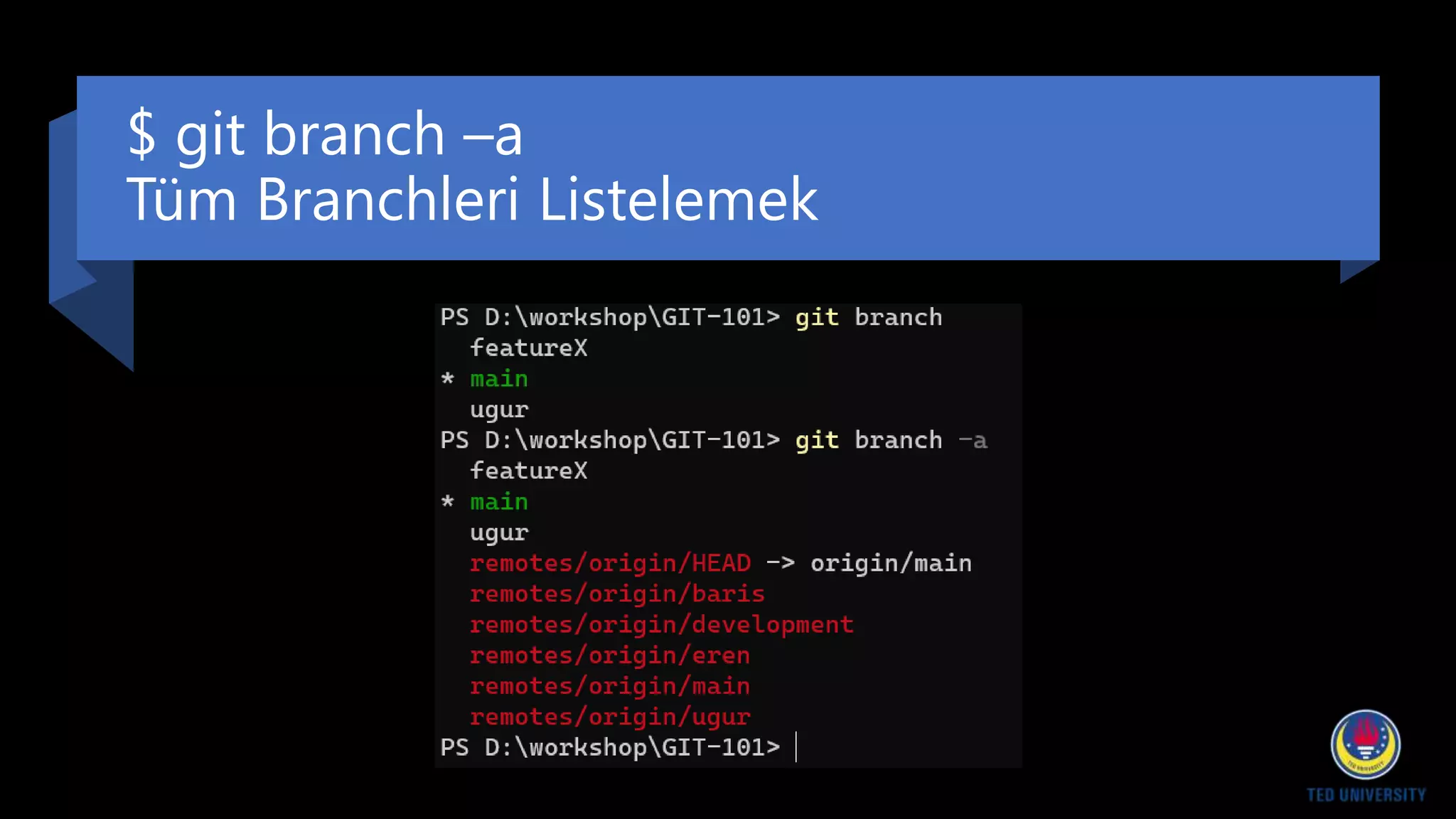 $ git branch –a
Tüm Branchleri Listelemek
 