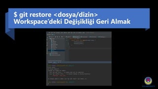 $ git restore <dosya/dizin>
Workspace’deki Değişikliği Geri Almak
 