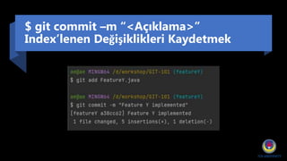 $ git commit –m “<Açıklama>”
Index’lenen Değişiklikleri Kaydetmek
 