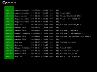 Commit
 a23c6415 (Magnus Hagander   2009-07-30 09:28:00 +0000   29)
 a23c6415 (Magnus Hagander   2009-07-30 09:28:00 +0000   30) #ifdef WIN32
 65e806cb (Bruce Momjian     2010-02-26 02:01:40 +0000   31) #define FD_SETSIZE 1024
 a23c6415 (Magnus Hagander   2009-07-30 09:28:00 +0000   32) #endif   /* ! WIN32 */
 a23c6415 (Magnus Hagander   2009-07-30 09:28:00 +0000   33)
 d08741ea (Tom Lane          2001-02-10 02:31:31 +0000   34) #include "postgres_fe.h"
 a765db40 (Tatsuo Ishii      2000-01-15 12:38:09 +0000   35)
 a765db40 (Tatsuo Ishii      2000-01-15 12:38:09 +0000   36) #include "libpq-fe.h"
 a8a198b1 (Itagaki Takahiro 2010-01-06 01:30:03 +0000    37) #include "libpq/pqsignal.h"
 3da0dfb4 (Tatsuo Ishii      2009-08-03 15:18:14 +0000   38) #include "portability/instr_time.h"
 a765db40 (Tatsuo Ishii      2000-01-15 12:38:09 +0000   39)
 d156e1f8 (Tom Lane          2005-10-07 15:34:17 +0000   40) #include <ctype.h>
 d156e1f8 (Tom Lane          2005-10-07 15:34:17 +0000   41)
 a8a198b1 (Itagaki Takahiro 2010-01-06 01:30:03 +0000    42) #ifndef WIN32
 a765db40 (Tatsuo Ishii      2000-01-15 12:38:09 +0000   43) #include <sys/time.h>
 a765db40 (Tatsuo Ishii      2000-01-15 12:38:09 +0000   44) #include <unistd.h>
 ffda6747 (Tom Lane          2007-09-27 20:39:43 +0000   45) #endif   /* ! WIN32 */
 