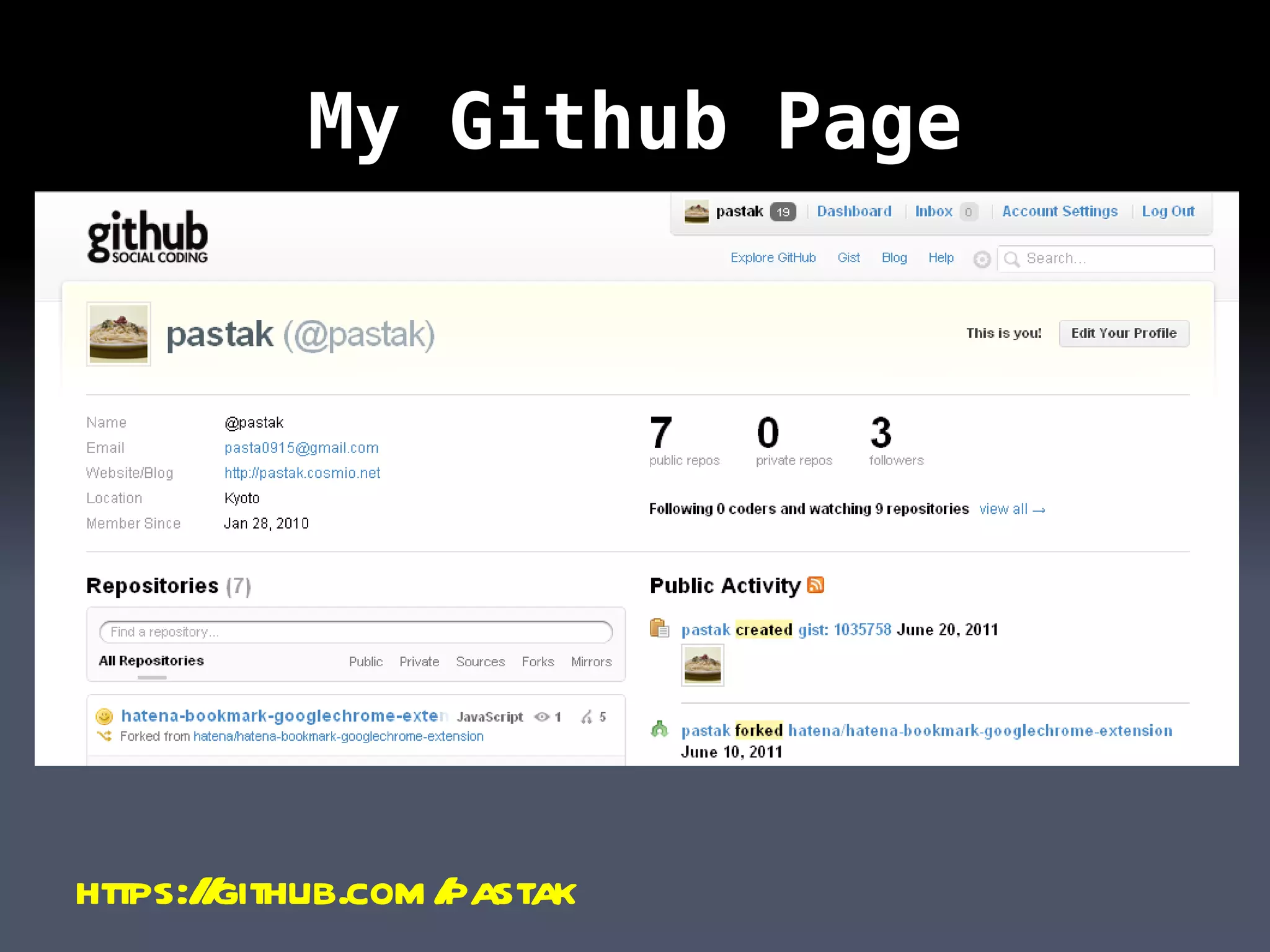 My Github Page https:// github.com/pastak   