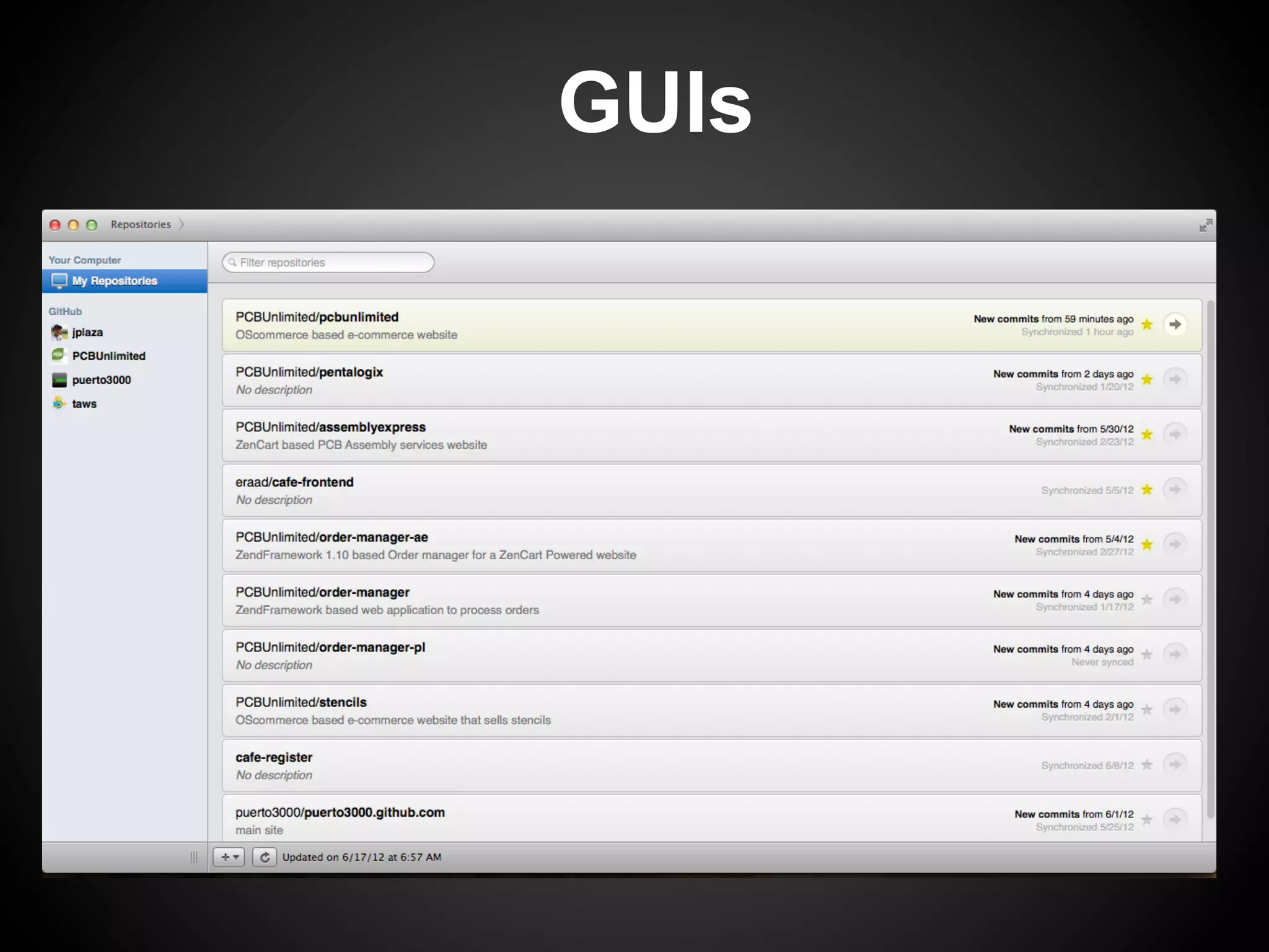 GUIs




Github git client
 