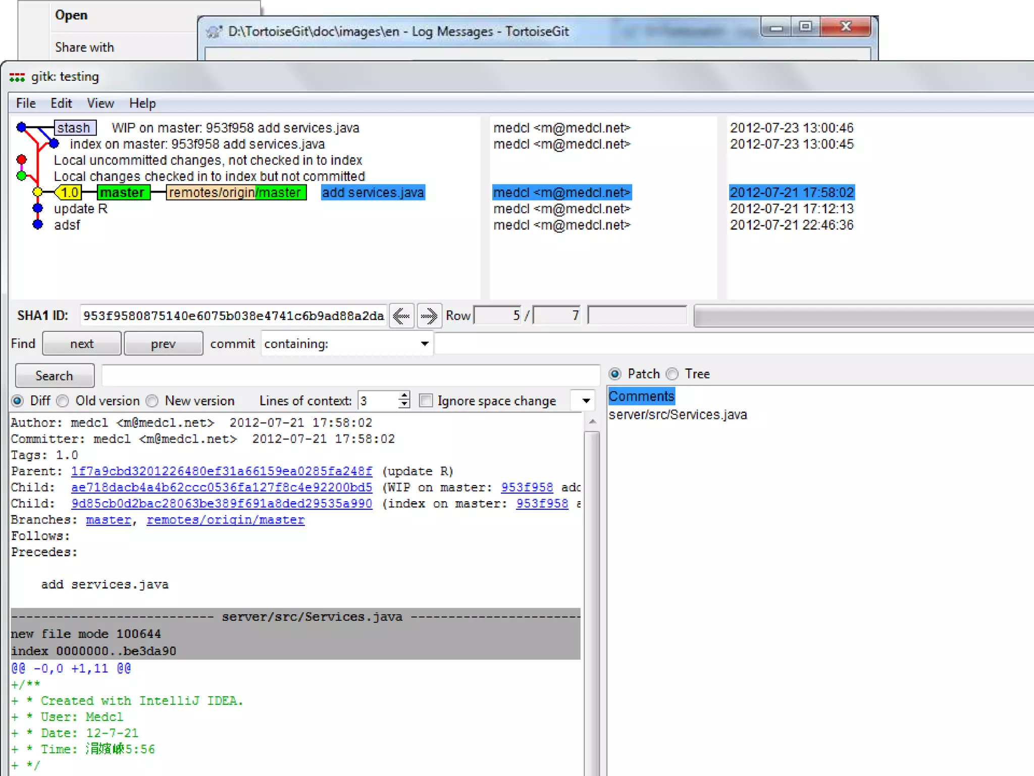 TortoiseGit
• http://code.google.com/p/tortoisegit/wiki/Scr
  eenshots
 