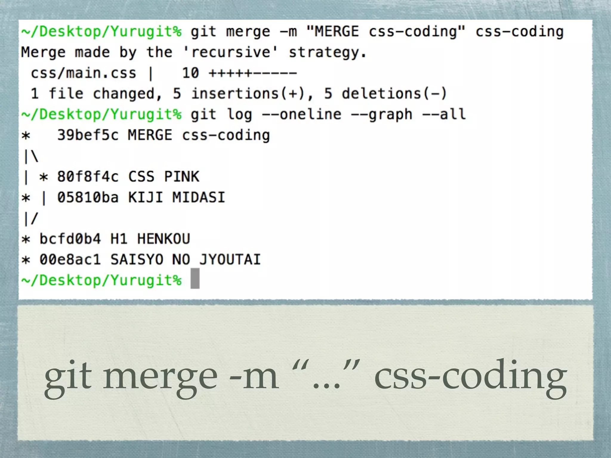 git merge -m “...” css-coding
 